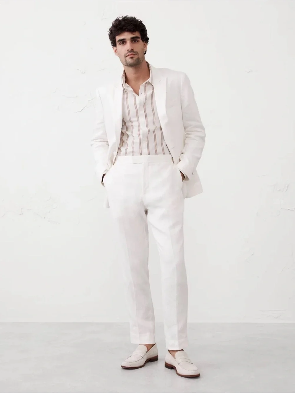 NWT Banana Republic Factory Tailored Fit Linen White Tuxedo Pants Sz 32 x 32